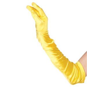 Extra-Long Yellow Satin Gloves (OS)